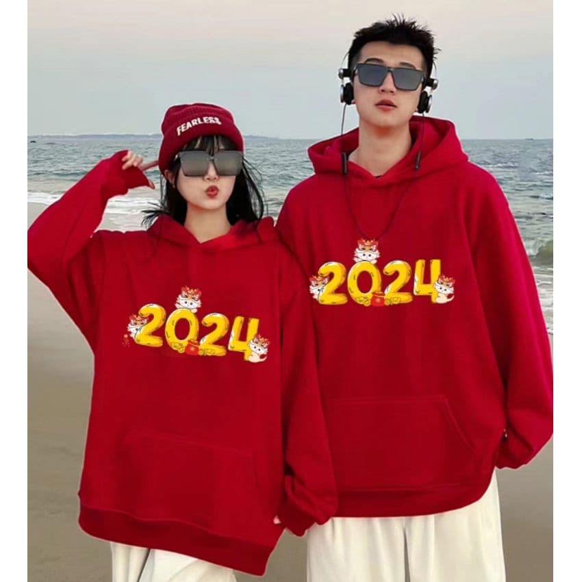 Áo cặp đôi Tết 2024 - Hoodie cặp đôi Tết 2024 họa tiết chú Rồng cute chất nỉ da cá cao cấp