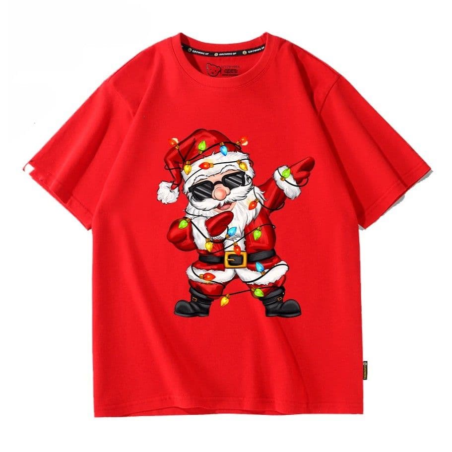 Áo thun Noel kiểu Unisex mẫu ông Già Noel Dabbing dây đèn Neon Hiphop cute